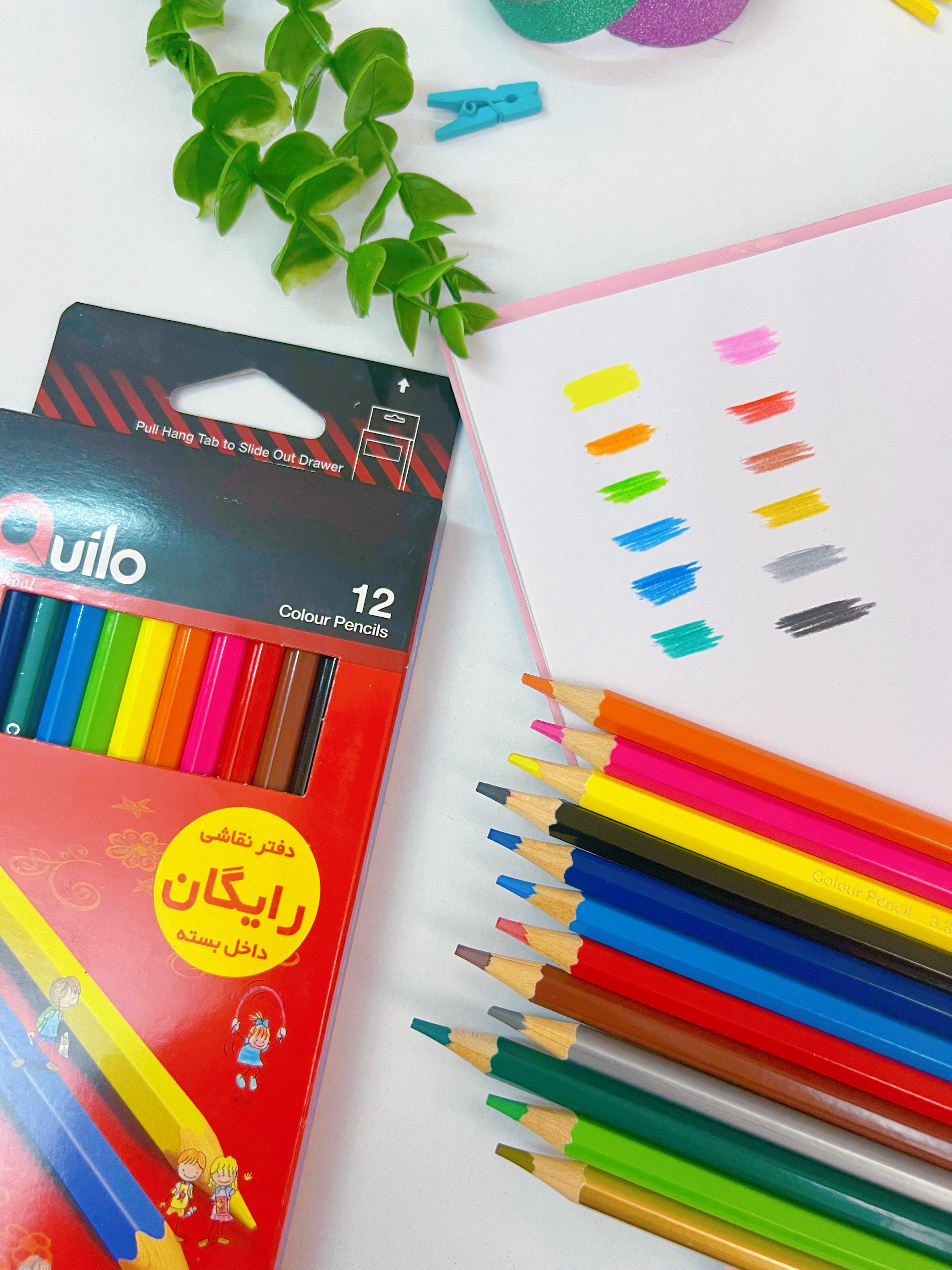 مداد رنگی ۱۲ رنگ اورژینال و اصلی کویلو همراه دفترچه رنگ تمیزی و تراش